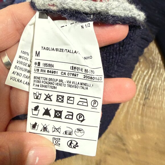 United Colors of Benetton 100% Wool Sweater Mock Neck Maximalist Colorful M - Picture 6 of 7